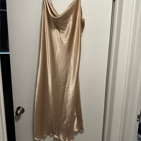 BEBE Gold Satin Cowl Neck Slip Midi Dress Size Large - Picture 11 of 11